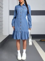 Rochie Scurta Faja Din Denim Cu Nasturi - imagine 4