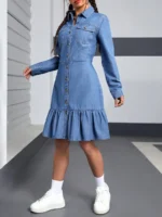 Rochie Scurta Faja Din Denim Cu Nasturi - imagine 5