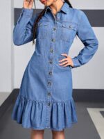 Rochie Scurta Faja Din Denim Cu Nasturi