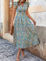 Rochie Lunga Fifi Albastra Cu Print Multicolor