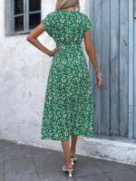 Rochie Midi Gunita Verde Cu Model Floral Alb - imagine 2