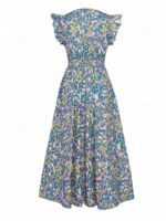 Rochie Lunga Fifi Albastra Cu Print Multicolor - imagine 2