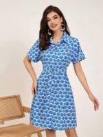 Rochie Scurta Annika Alba Cu Print Albastru - imagine 4