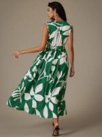 Rochie Lunga Carina Verde Cu Model Cu Frunze Albe - imagine 2