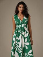 Rochie Lunga Carina Verde Cu Model Cu Frunze Albe - imagine 4