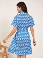 Rochie Scurta Annika Alba Cu Print Albastru - imagine 2