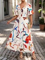 Rochie Lunga Francy Alba Cu Print Multicolor - imagine 3