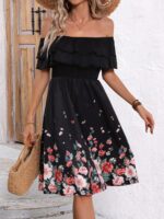 Rochie Midi Pergola Neagra Cu Model Floral Multicolor