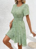 Rochie Scurta Gisela Verde Cu Model Floral Alb - imagine 3