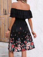 Rochie Midi Pergola Neagra Cu Model Floral Multicolor - imagine 2