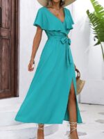 Rochie Lunga Andela Turcoaz Cu Cordon - imagine 3