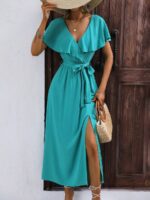 Rochie Lunga Andela Turcoaz Cu Cordon - imagine 4