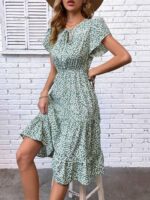 Rochie Midi Noreen Vernil Cu Model Floral Alb