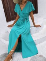 Rochie Lunga Andela Turcoaz Cu Cordon - imagine 5