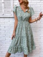Rochie Midi Noreen Vernil Cu Model Floral Alb - imagine 3