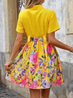 Rochie Scurta Amna Galbena Cu Model Floral Multicolor - imagine 2