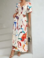 Rochie Lunga Francy Alba Cu Print Multicolor - imagine 4