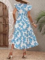 Rochie Lunga Saidi Alba Cu Model Floral Albastru - imagine 2