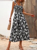 Rochie Lunga Armisa Neagra Cu Model Floral Alb - imagine 3