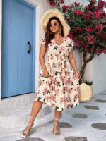 Rochie Midi Narely Alba Inflorata - Marimi Mari