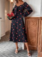 Rochie Midi Alaska Neagra Cu Inimioare Rosii