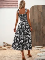 Rochie Lunga Armisa Neagra Cu Model Floral Alb - imagine 2