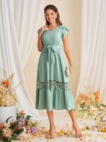 Rochie Midi Joyce Verde Deschis Cu Cordon