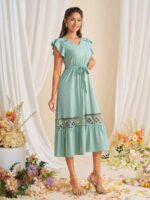 Rochie Midi Joyce Verde Deschis Cu Cordon - imagine 3