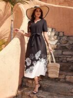 Rochie Lunga Catillar Neagra Cu Cordon - imagine 3