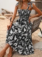 Rochie Lunga Armisa Neagra Cu Model Floral Alb
