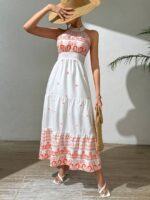 Rochie Lunga Martine Alba Cu Print Portocaliu