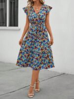 Rochie Midi Aziza Cu Model Floral Multicolor - imagine 3