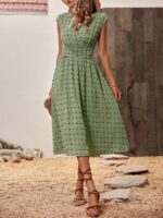 Rochie Midi Astor Verde Cu Print Negru