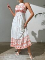 Rochie Lunga Martine Alba Cu Print Portocaliu - imagine 3