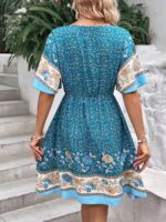 Rochie Scurta Duyen Albastra Cu Model Floral Multicolor - imagine 2