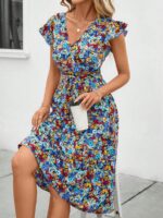 Rochie Midi Aziza Cu Model Floral Multicolor - imagine 4