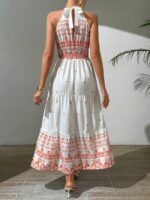 Rochie Lunga Martine Alba Cu Print Portocaliu - imagine 2