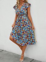 Rochie Midi Aziza Cu Model Floral Multicolor - imagine 5