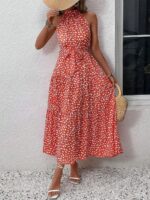 Rochie Lunga Artiola Caramizie Cu Print Alb