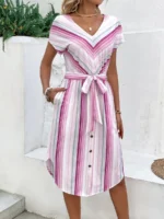Rochie Midi Raila Alba Cu Dungi Multicolore - imagine 5
