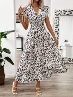Rochie Lunga Zorana Alba Cu Print Leopard Negru Si Maro - imagine 5
