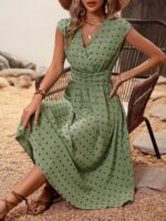 Rochie Midi Astor Verde Cu Print Negru - imagine 3