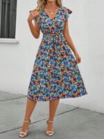 Rochie Midi Aziza Cu Model Floral Multicolor