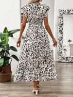 Rochie Lunga Zorana Alba Cu Print Leopard Negru Si Maro - imagine 2