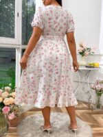 Rochie Midi Melek Alba Inflorata - Marimi Mari - imagine 2