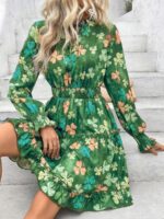 Rochie Scurta Julia Verde Cu Model Floral Multicolor - imagine 2
