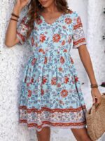 Rochie Scurta Viona Bleu Inflorata - imagine 5