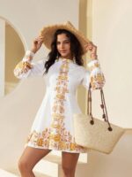 Rochie Scurta Jula Alba Cu Model Floral Galben