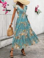 Rochie Lunga Minessa Albastru Verzui Inflorata