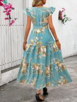 Rochie Lunga Minessa Albastru Verzui Inflorata - imagine 2